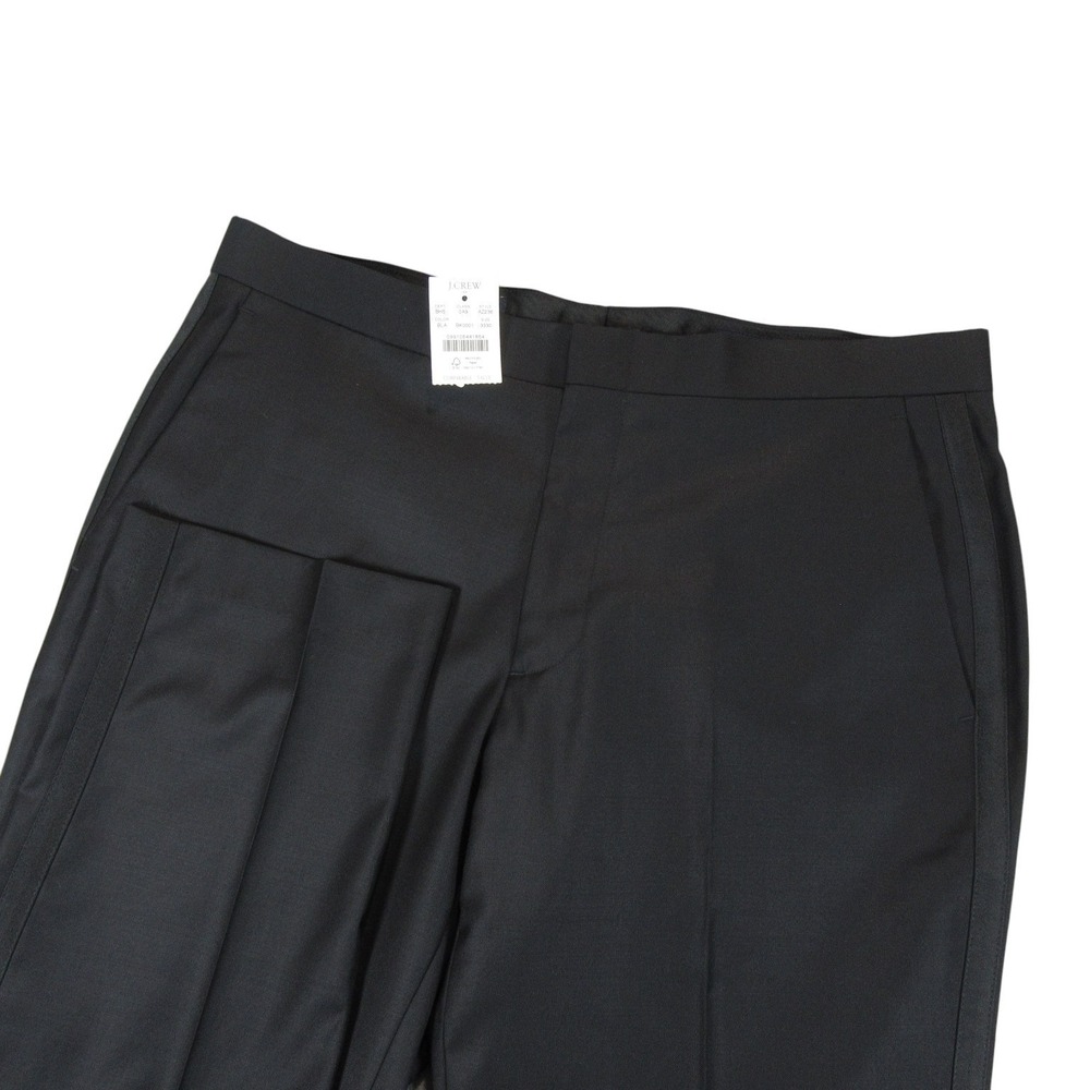 New J Crew Mens Tuxedo Pants Thompson 33 x 30 Black Side Stripe Formal Polyester